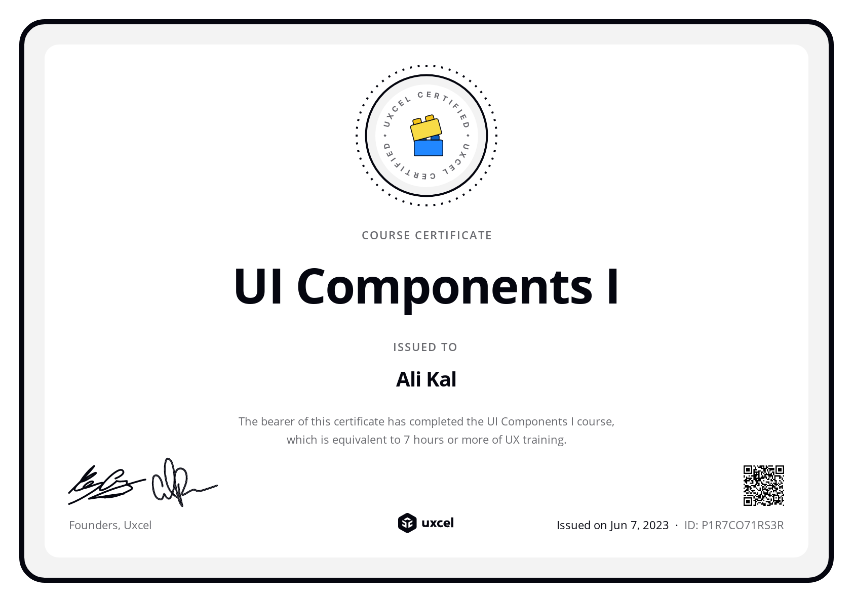 Ali Kal's certificate